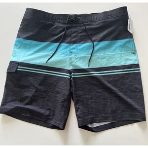 NWT Sonoma Men's Size 2XL XXL Swim Trunks Turquoise Blue Gray‎ Heather Stripes